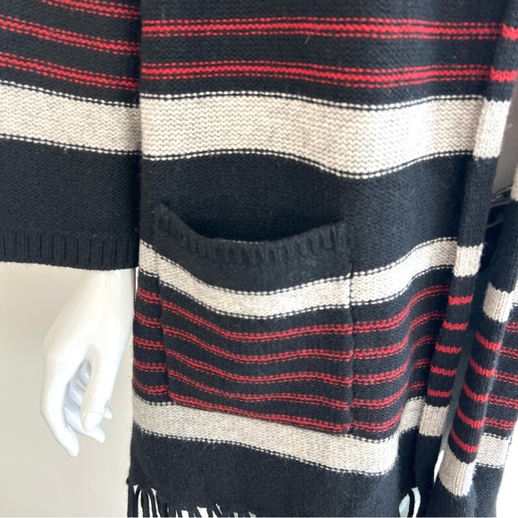 JOIE Gabrina Black Red Hooded Wool Yak Striped Fringe Western Open Cardigan Sz M - Picture 6 of 16